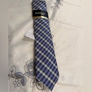 Haggar Men's Purple and Gray Checkered Tie